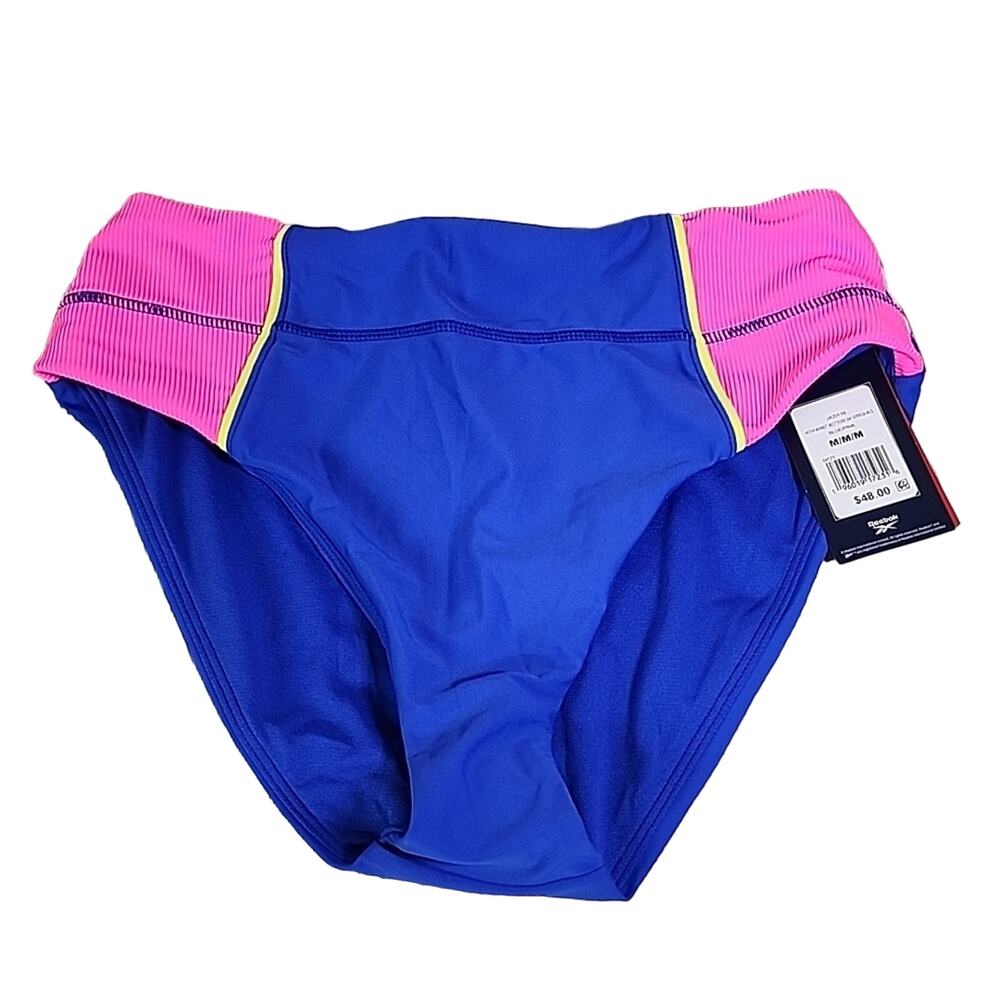 Reebok High Waist Swimsuit Bottom Pink Blue Womens Size Medium NWT